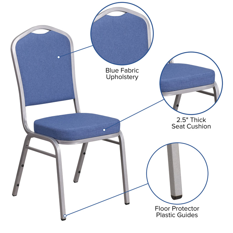 SINGLEWAVE Series Crown Back Stacking Banquet Chair in Blue Fabric - Silver Frame