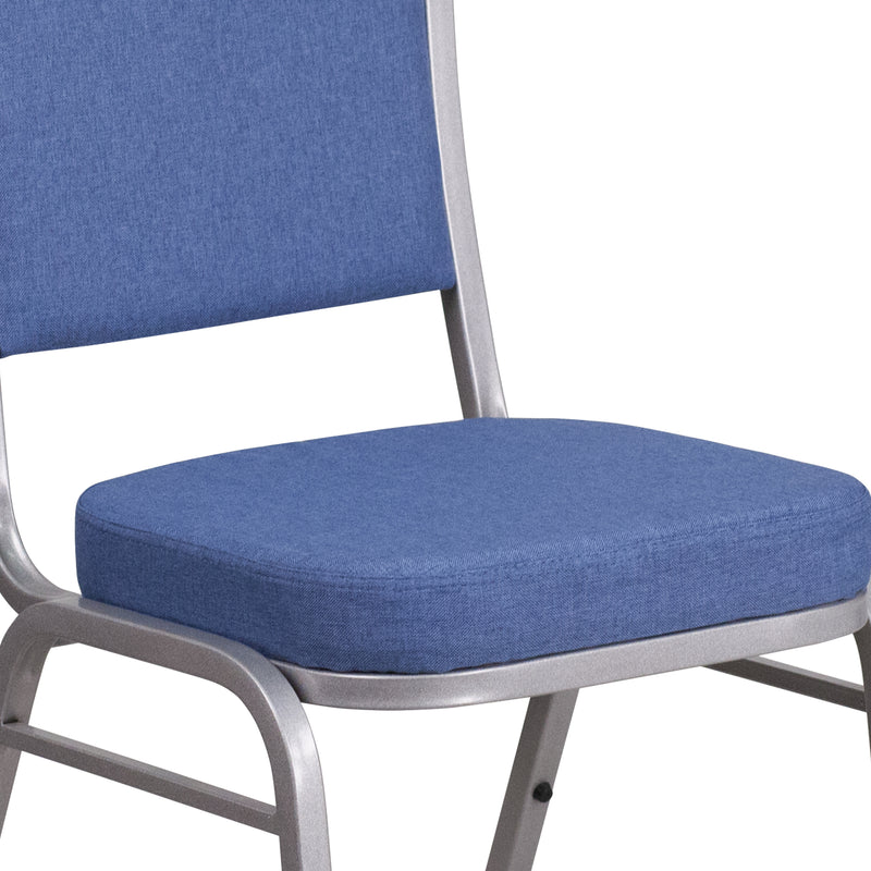 SINGLEWAVE Series Crown Back Stacking Banquet Chair in Blue Fabric - Silver Frame