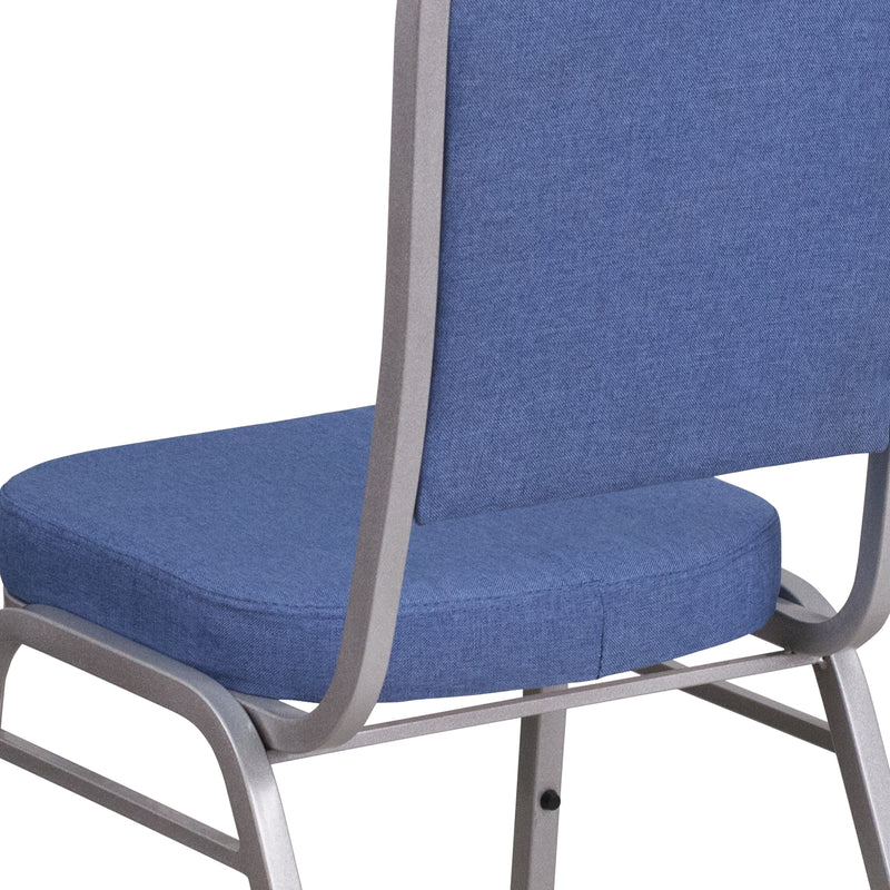 SINGLEWAVE Series Crown Back Stacking Banquet Chair in Blue Fabric - Silver Frame