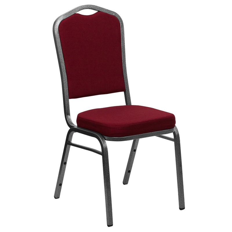 SINGLEWAVE Series Crown Back Stacking Banquet Chair in Burgundy Fabric - Silver Vein Frame