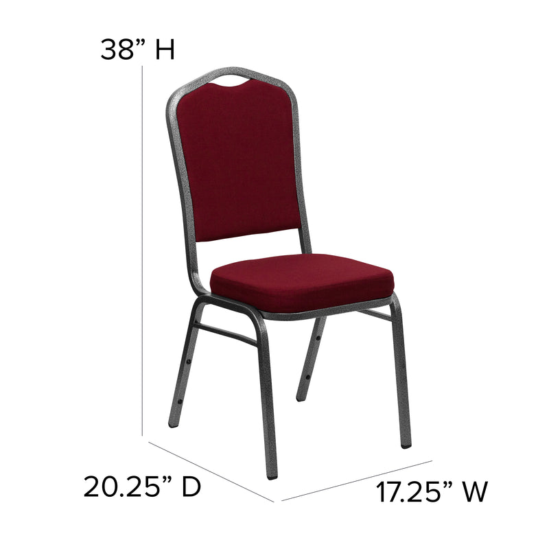 SINGLEWAVE Series Crown Back Stacking Banquet Chair in Burgundy Fabric - Silver Vein Frame