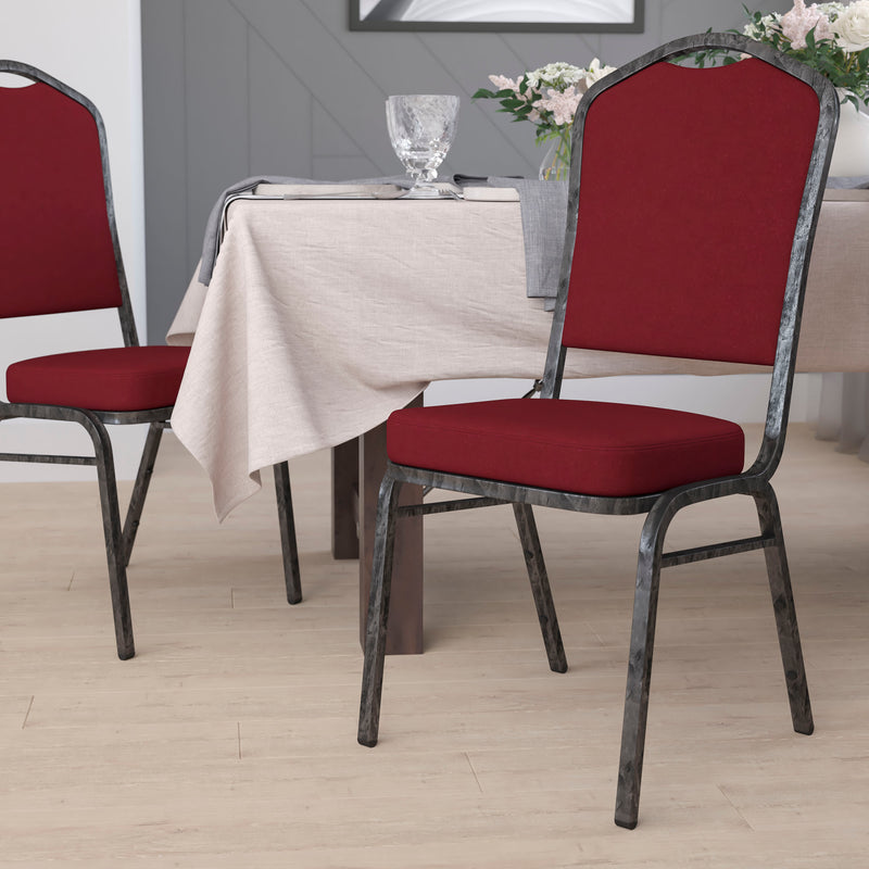 SINGLEWAVE Series Crown Back Stacking Banquet Chair in Burgundy Fabric - Silver Vein Frame