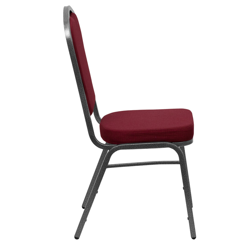 SINGLEWAVE Series Crown Back Stacking Banquet Chair in Burgundy Fabric - Silver Vein Frame