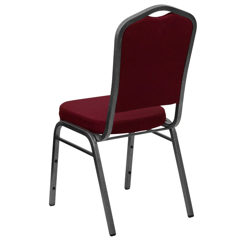 SINGLEWAVE Series Crown Back Stacking Banquet Chair in Burgundy Fabric - Silver Vein Frame