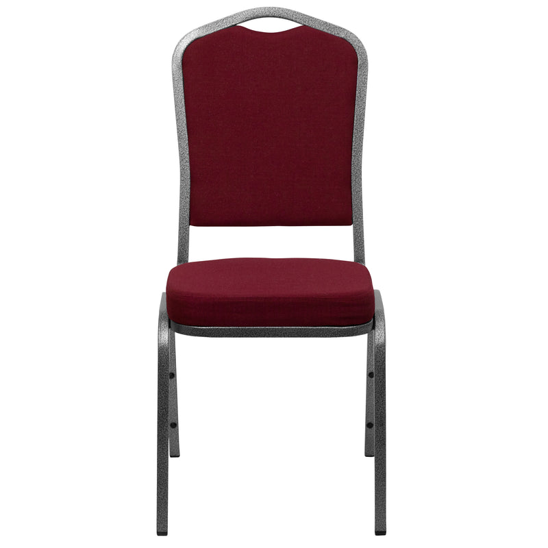 SINGLEWAVE Series Crown Back Stacking Banquet Chair in Burgundy Fabric - Silver Vein Frame