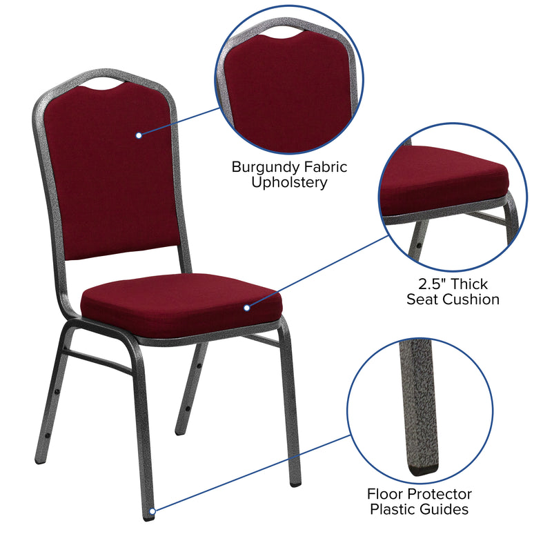 SINGLEWAVE Series Crown Back Stacking Banquet Chair in Burgundy Fabric - Silver Vein Frame