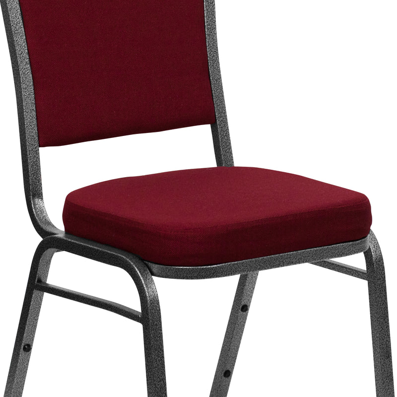 SINGLEWAVE Series Crown Back Stacking Banquet Chair in Burgundy Fabric - Silver Vein Frame