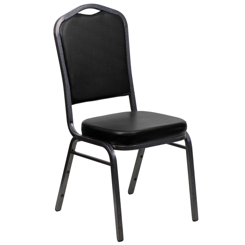 SINGLEWAVE Series Crown Back Stacking Banquet Chair in Black Vinyl - Silver Vein Frame