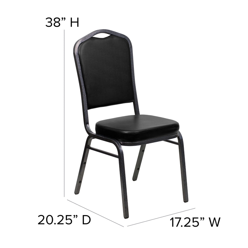 SINGLEWAVE Series Crown Back Stacking Banquet Chair in Black Vinyl - Silver Vein Frame