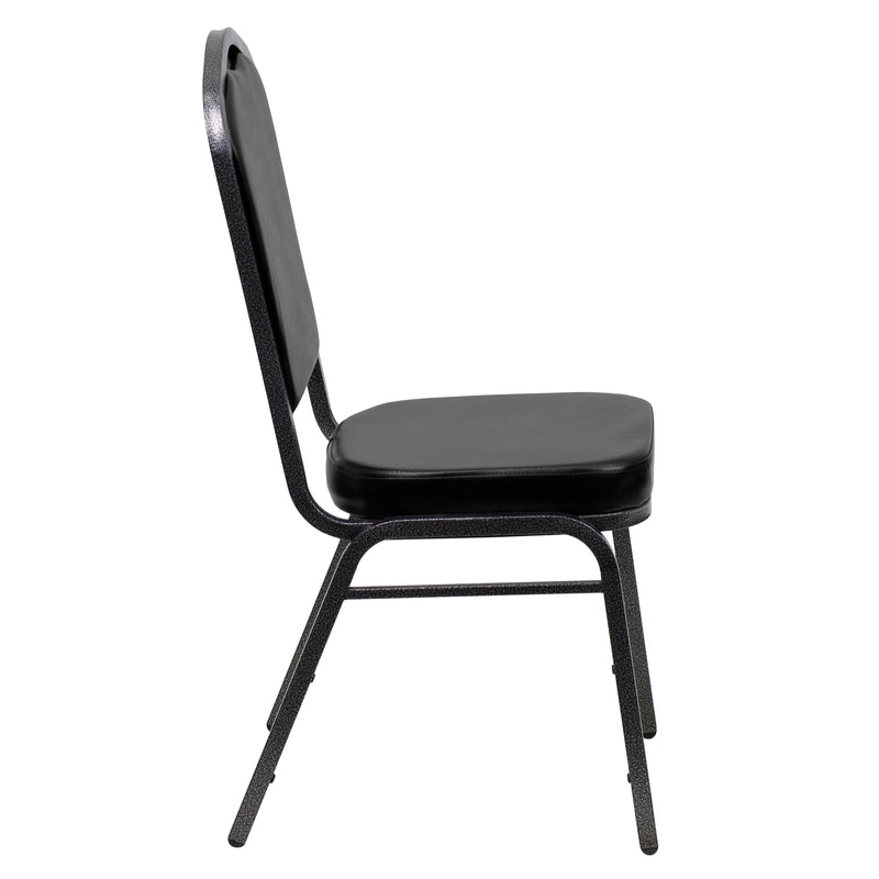 SINGLEWAVE Series Crown Back Stacking Banquet Chair in Black Vinyl - Silver Vein Frame