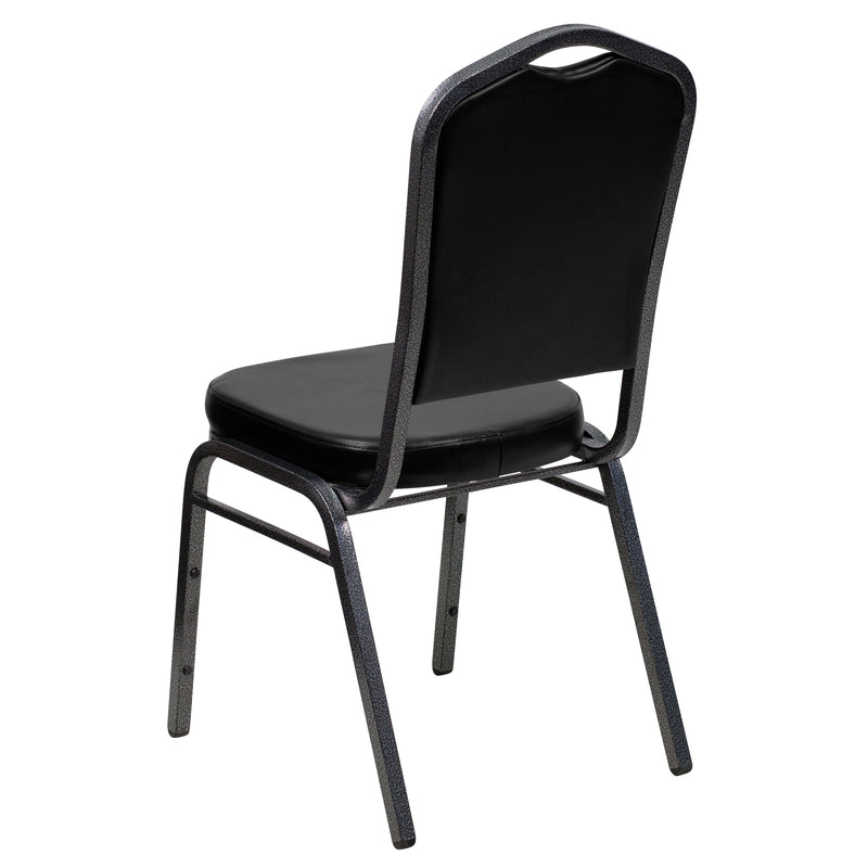 SINGLEWAVE Series Crown Back Stacking Banquet Chair in Black Vinyl - Silver Vein Frame