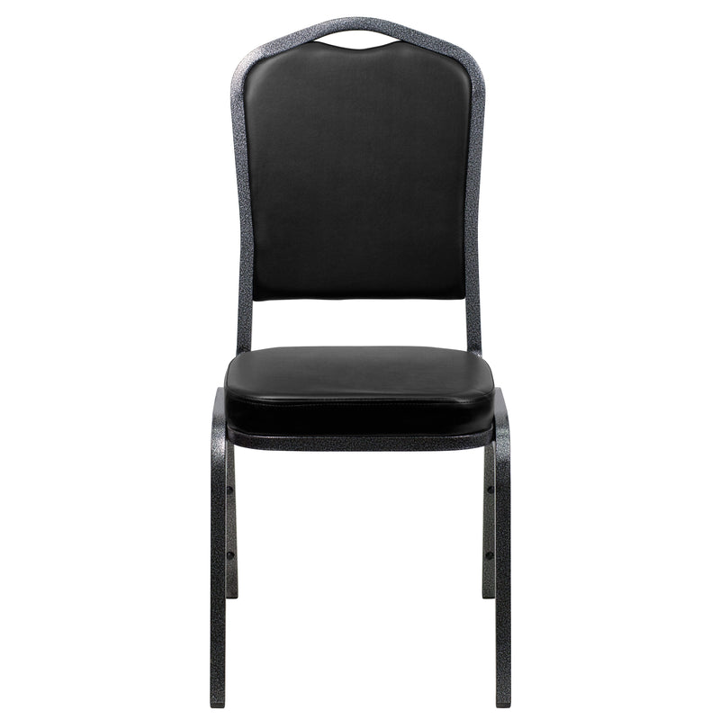 SINGLEWAVE Series Crown Back Stacking Banquet Chair in Black Vinyl - Silver Vein Frame