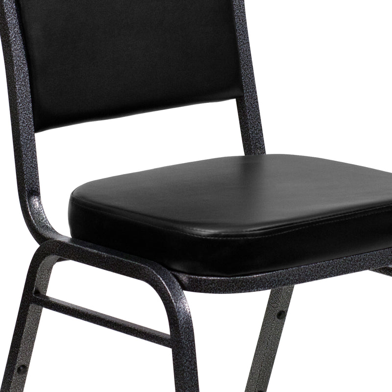 SINGLEWAVE Series Crown Back Stacking Banquet Chair in Black Vinyl - Silver Vein Frame