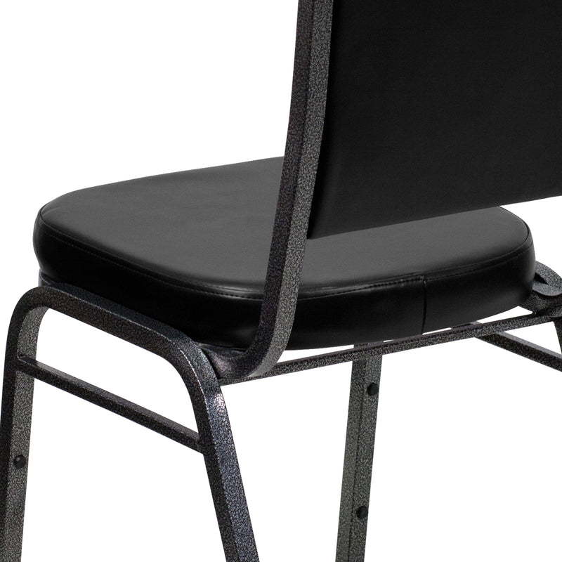 SINGLEWAVE Series Crown Back Stacking Banquet Chair in Black Vinyl - Silver Vein Frame