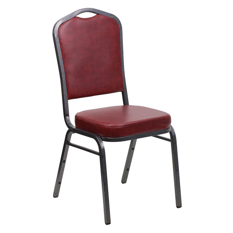 SINGLEWAVE Series Crown Back Stacking Banquet Chair in Burgundy Vinyl - Silver Vein Frame