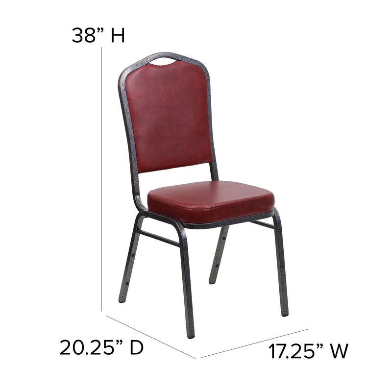 SINGLEWAVE Series Crown Back Stacking Banquet Chair in Burgundy Vinyl - Silver Vein Frame