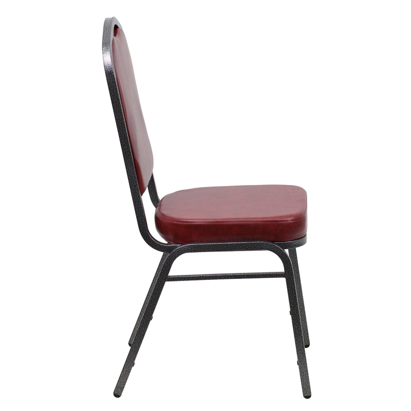 SINGLEWAVE Series Crown Back Stacking Banquet Chair in Burgundy Vinyl - Silver Vein Frame