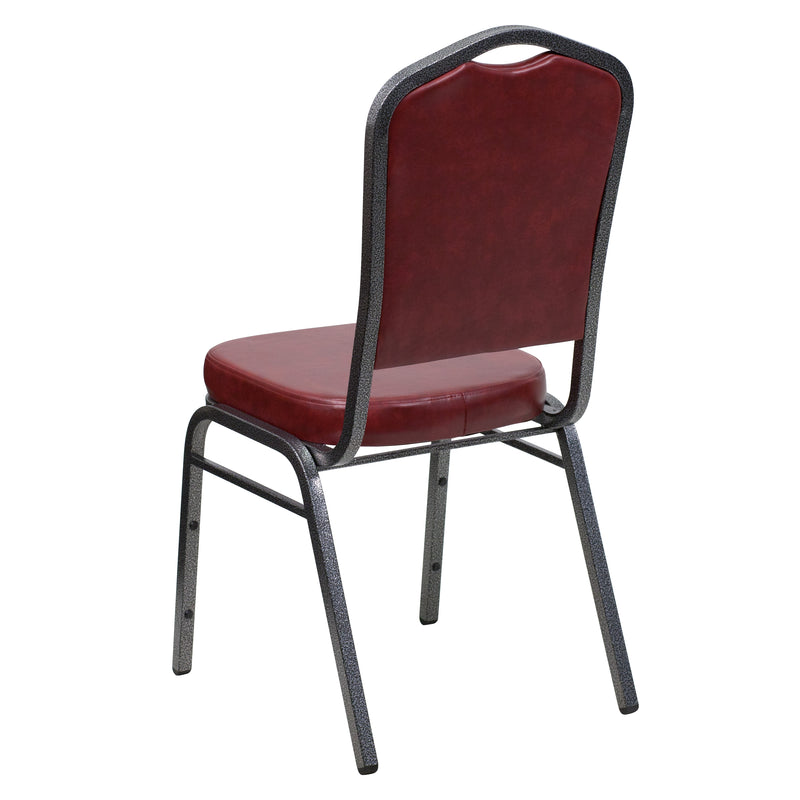 SINGLEWAVE Series Crown Back Stacking Banquet Chair in Burgundy Vinyl - Silver Vein Frame