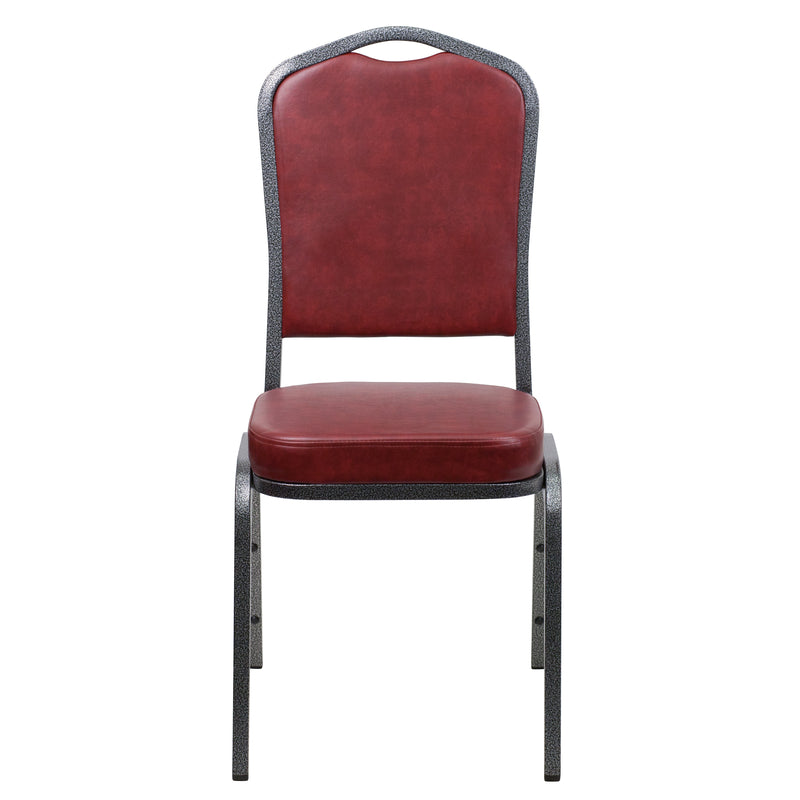 SINGLEWAVE Series Crown Back Stacking Banquet Chair in Burgundy Vinyl - Silver Vein Frame