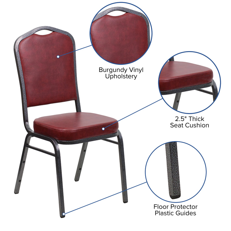 SINGLEWAVE Series Crown Back Stacking Banquet Chair in Burgundy Vinyl - Silver Vein Frame