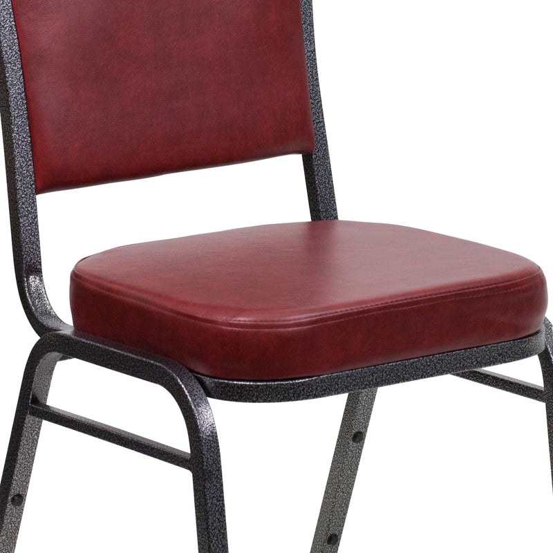 SINGLEWAVE Series Crown Back Stacking Banquet Chair in Burgundy Vinyl - Silver Vein Frame