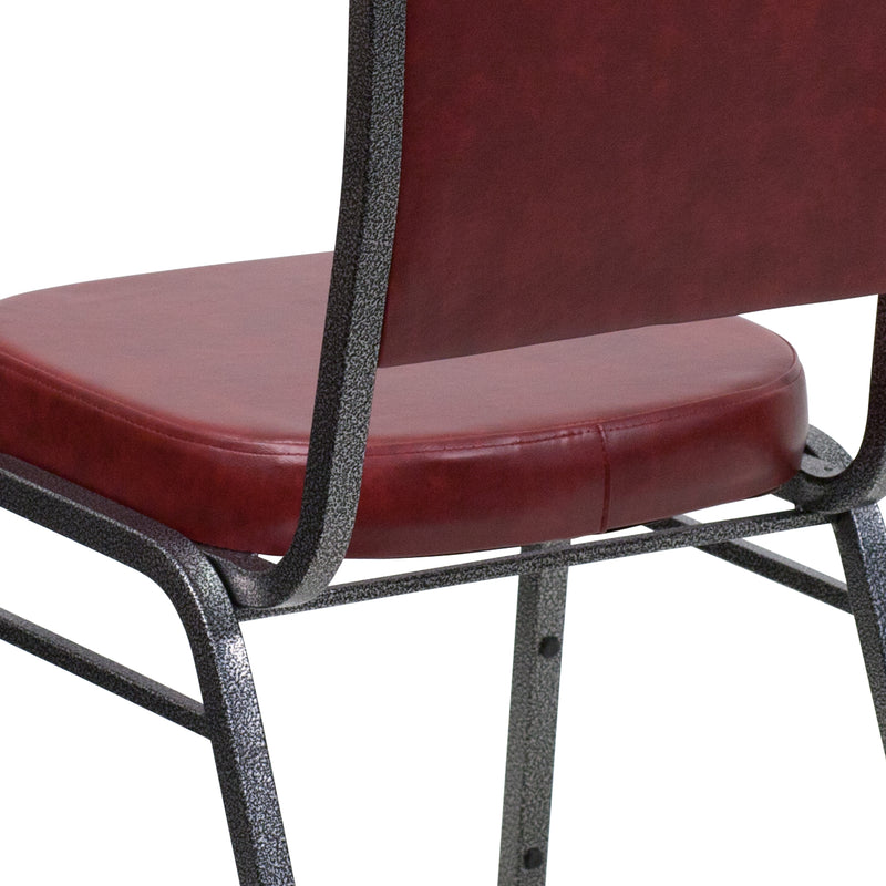 SINGLEWAVE Series Crown Back Stacking Banquet Chair in Burgundy Vinyl - Silver Vein Frame