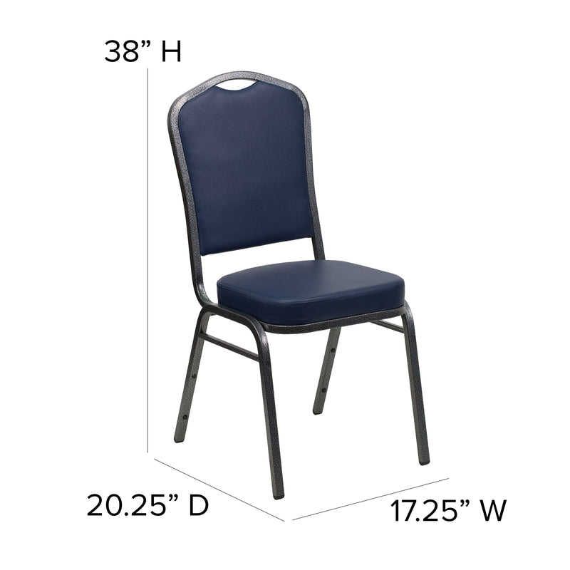 SINGLEWAVE Series Crown Back Stacking Banquet Chair in Navy Vinyl - Silver Vein Frame