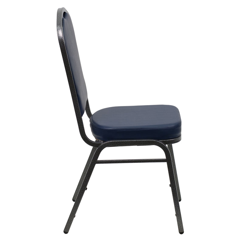 SINGLEWAVE Series Crown Back Stacking Banquet Chair in Navy Vinyl - Silver Vein Frame