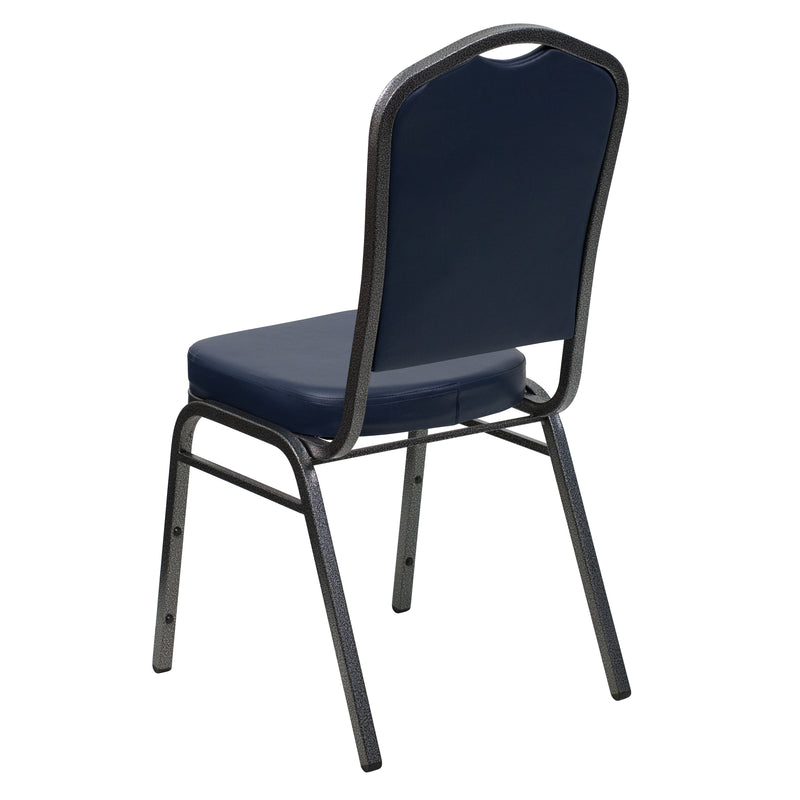 SINGLEWAVE Series Crown Back Stacking Banquet Chair in Navy Vinyl - Silver Vein Frame