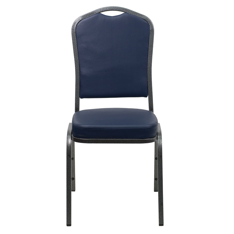 SINGLEWAVE Series Crown Back Stacking Banquet Chair in Navy Vinyl - Silver Vein Frame