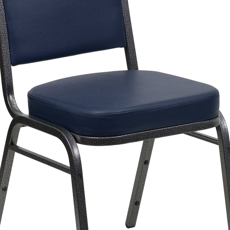 SINGLEWAVE Series Crown Back Stacking Banquet Chair in Navy Vinyl - Silver Vein Frame