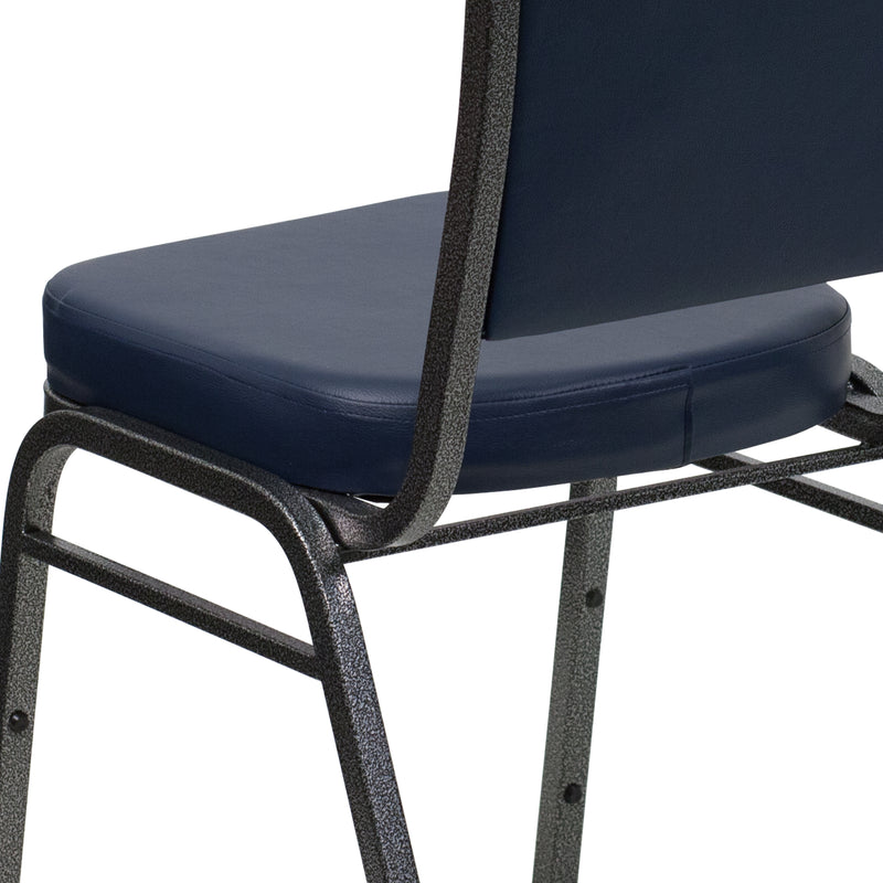 SINGLEWAVE Series Crown Back Stacking Banquet Chair in Navy Vinyl - Silver Vein Frame