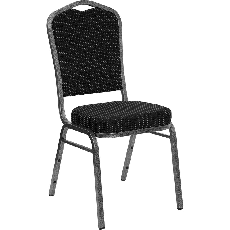 SINGLEWAVE Series Crown Back Stacking Banquet Chair in Black Dot Patterned Fabric - Silver Vein Frame