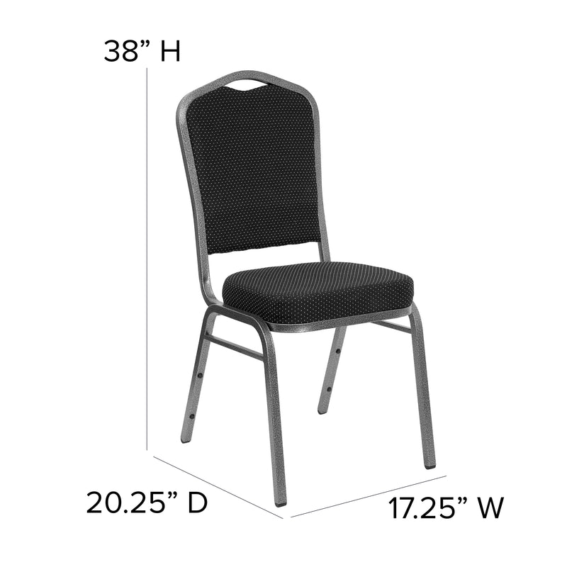 SINGLEWAVE Series Crown Back Stacking Banquet Chair in Black Dot Patterned Fabric - Silver Vein Frame