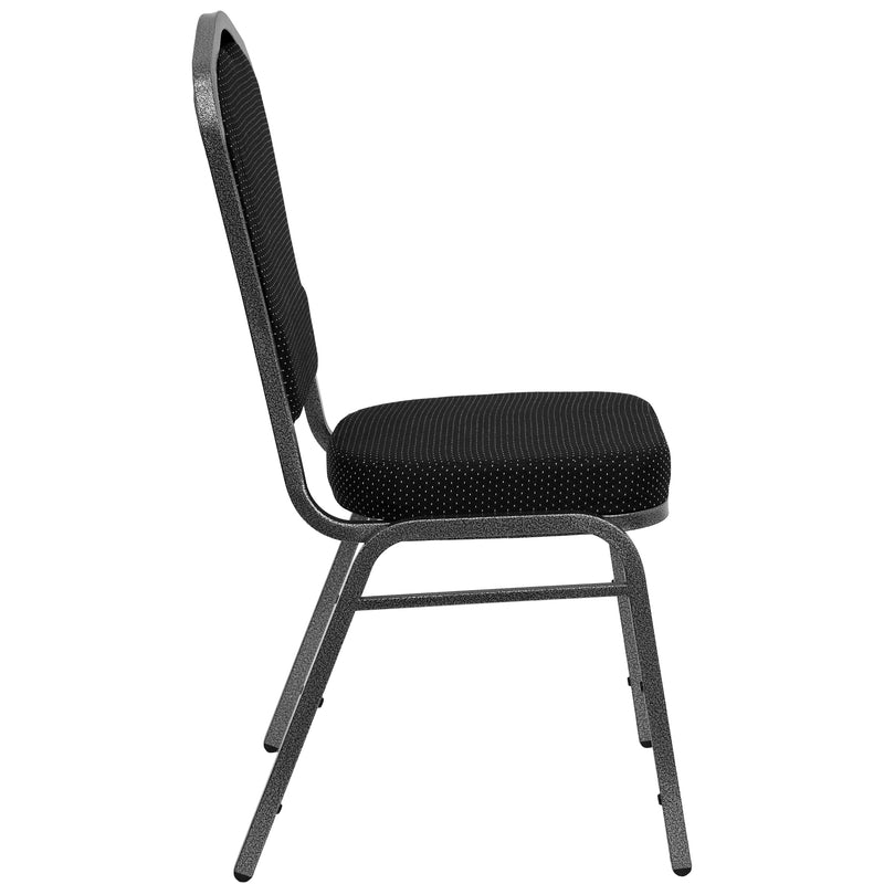 SINGLEWAVE Series Crown Back Stacking Banquet Chair in Black Dot Patterned Fabric - Silver Vein Frame