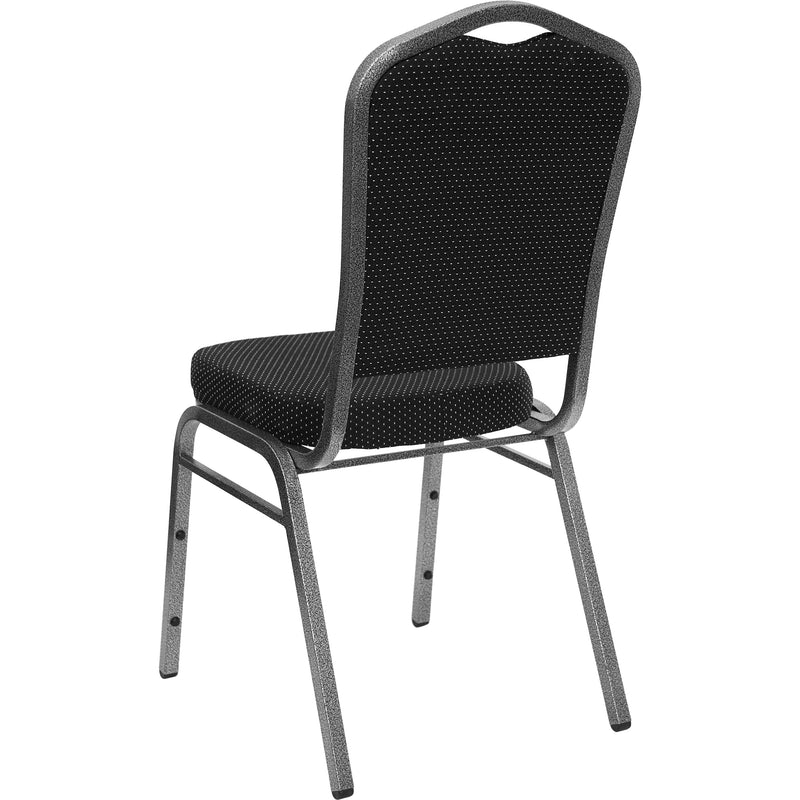 SINGLEWAVE Series Crown Back Stacking Banquet Chair in Black Dot Patterned Fabric - Silver Vein Frame