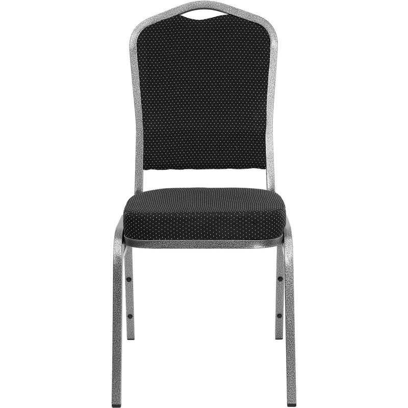 SINGLEWAVE Series Crown Back Stacking Banquet Chair in Black Dot Patterned Fabric - Silver Vein Frame