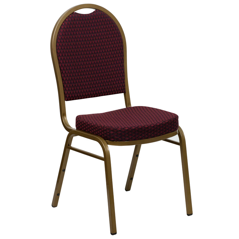 SINGLEWAVE Series Dome Back Stacking Banquet Chair in Burgundy Patterned Fabric - Gold Frame