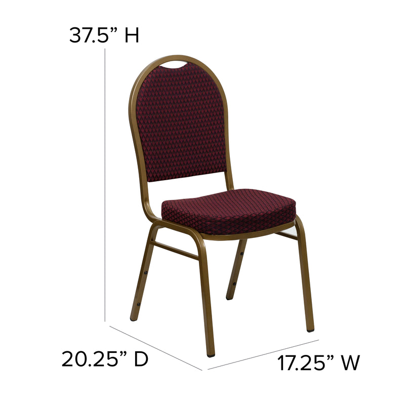 SINGLEWAVE Series Dome Back Stacking Banquet Chair in Burgundy Patterned Fabric - Gold Frame