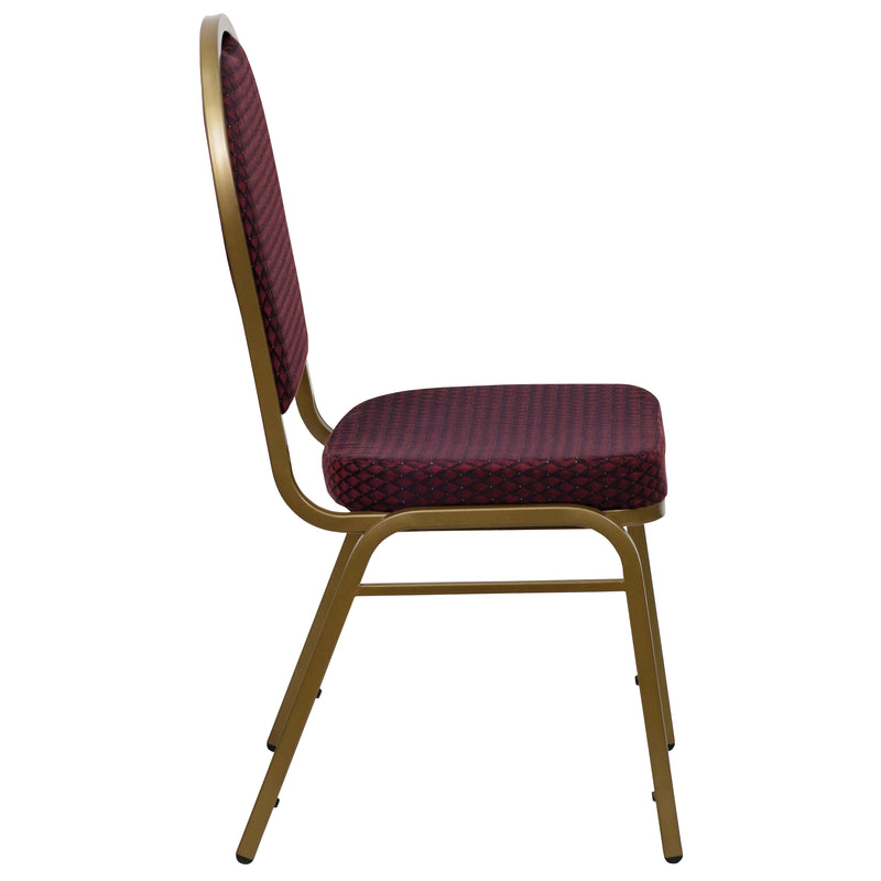 SINGLEWAVE Series Dome Back Stacking Banquet Chair in Burgundy Patterned Fabric - Gold Frame