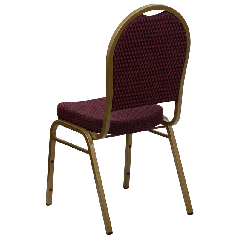 SINGLEWAVE Series Dome Back Stacking Banquet Chair in Burgundy Patterned Fabric - Gold Frame