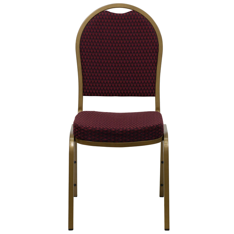 SINGLEWAVE Series Dome Back Stacking Banquet Chair in Burgundy Patterned Fabric - Gold Frame