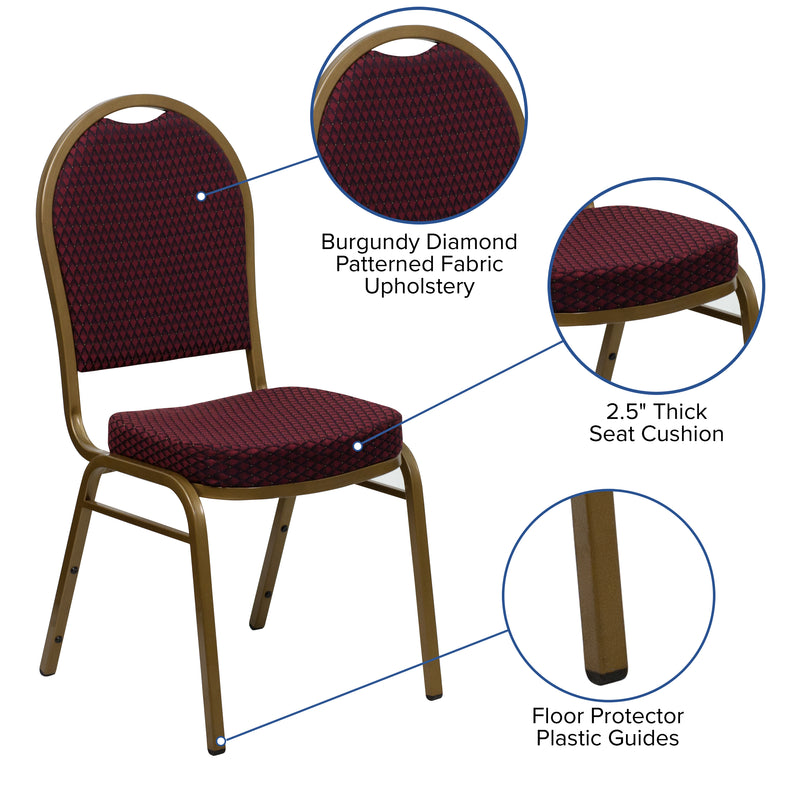 SINGLEWAVE Series Dome Back Stacking Banquet Chair in Burgundy Patterned Fabric - Gold Frame