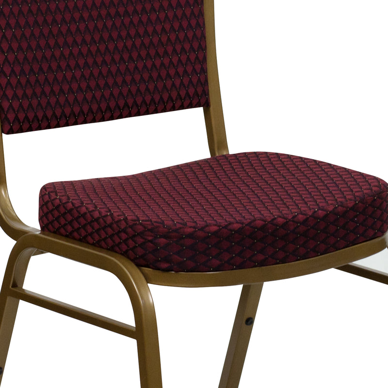 SINGLEWAVE Series Dome Back Stacking Banquet Chair in Burgundy Patterned Fabric - Gold Frame