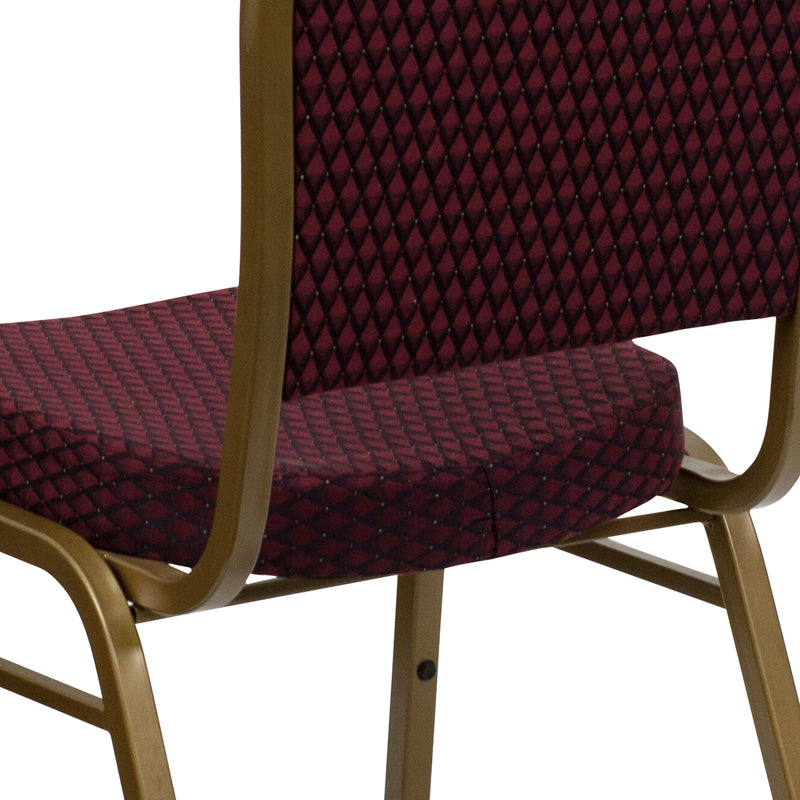 SINGLEWAVE Series Dome Back Stacking Banquet Chair in Burgundy Patterned Fabric - Gold Frame