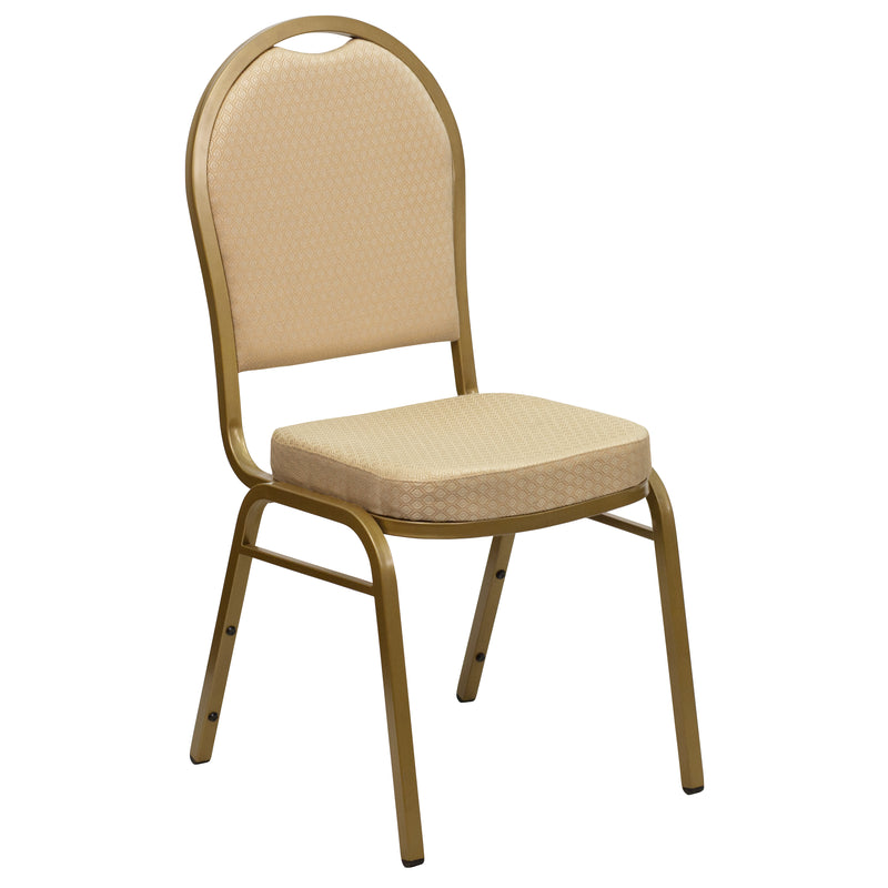 SINGLEWAVE Series Dome Back Stacking Banquet Chair in Beige Patterned Fabric - Gold Frame