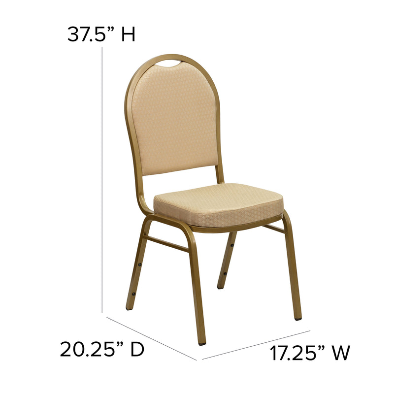 SINGLEWAVE Series Dome Back Stacking Banquet Chair in Beige Patterned Fabric - Gold Frame