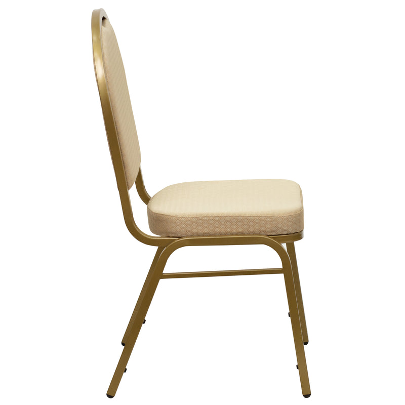 SINGLEWAVE Series Dome Back Stacking Banquet Chair in Beige Patterned Fabric - Gold Frame