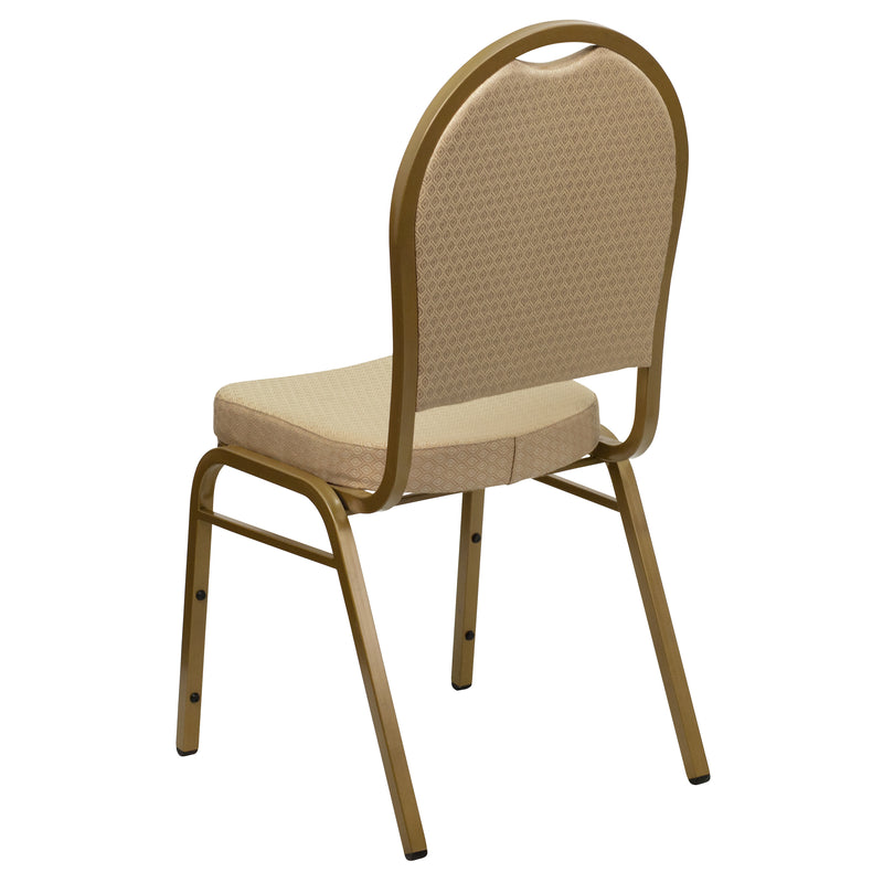 SINGLEWAVE Series Dome Back Stacking Banquet Chair in Beige Patterned Fabric - Gold Frame