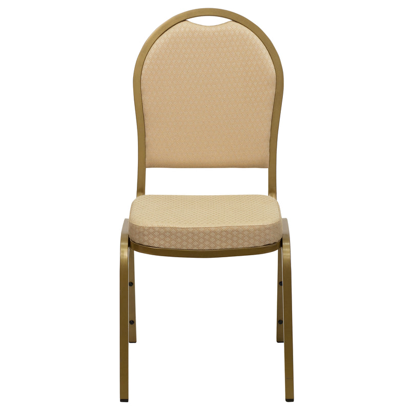 SINGLEWAVE Series Dome Back Stacking Banquet Chair in Beige Patterned Fabric - Gold Frame